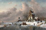 Charles Leickert Winter scene oil